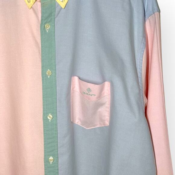 GANT Mixed Panel Oxford Button Down Shirt Pastel Colors Evening Party Night Out - Picture 5 of 13